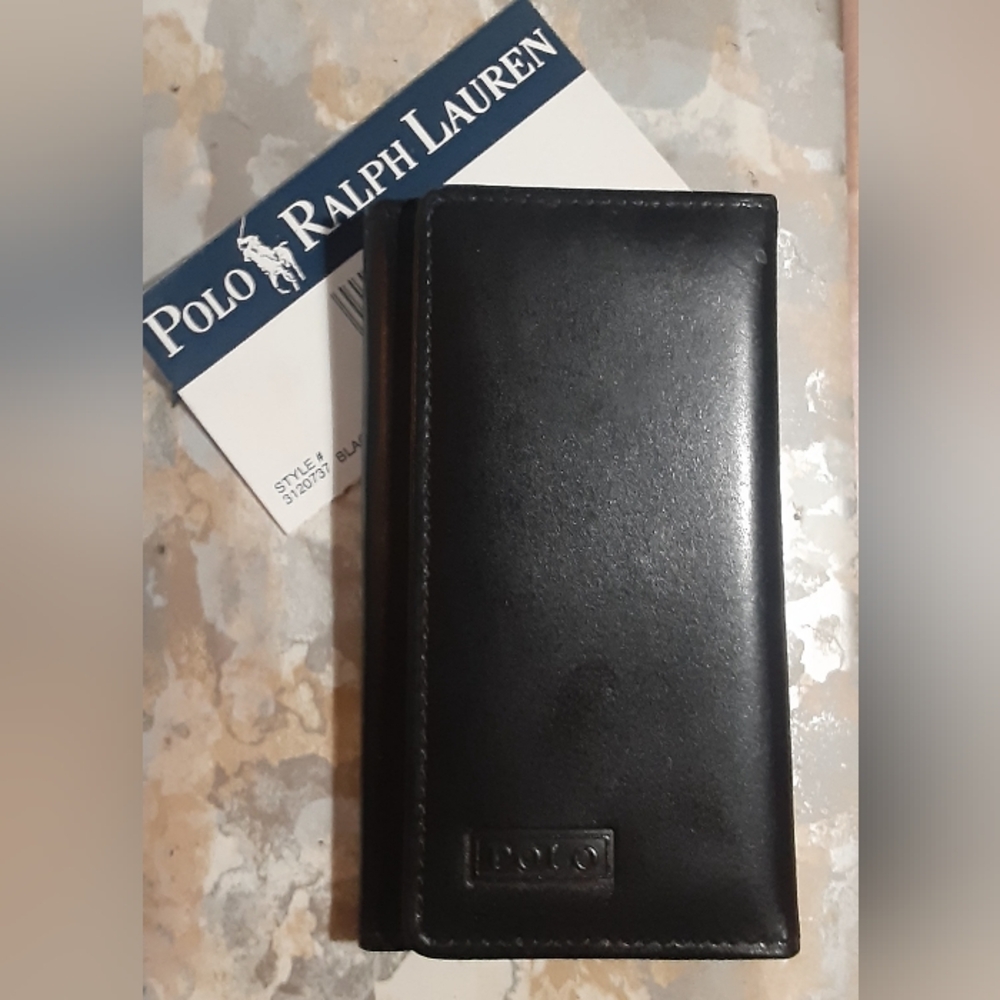 Ralph Lauren POLO Key Chain I.D. & Credit Card Wallet Blk Leather Like NEW!